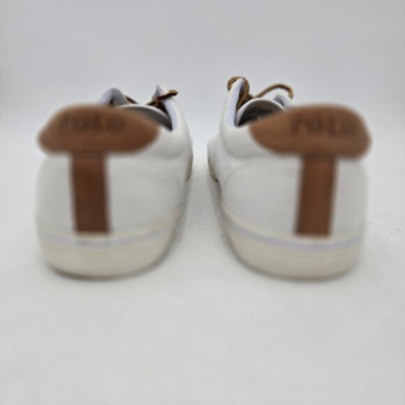 Polo Ralph Lauren Thorton 15D Tan Canvas Leather Trim Sneakers Mens White 01087 - Picture 6 of 12